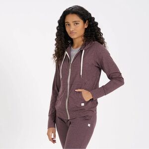 Vuori Heather Plum Full-Zip Hoodie with Drawstrings